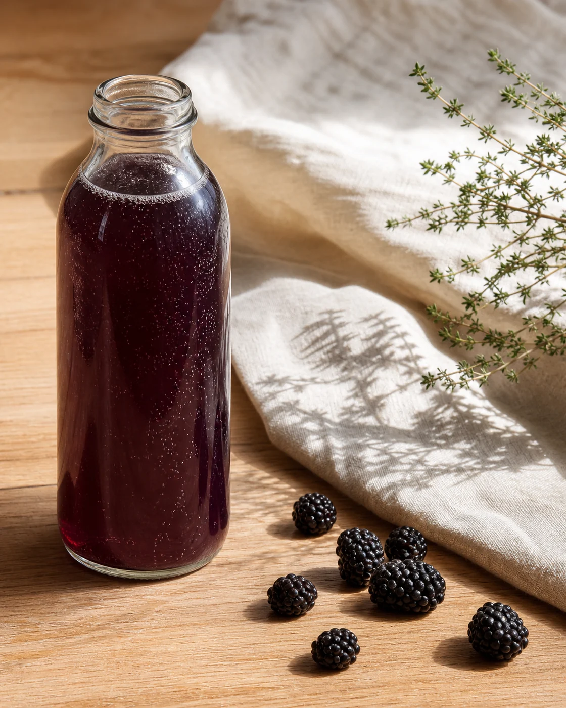 Blackberry & thyme kombucha ready to serve