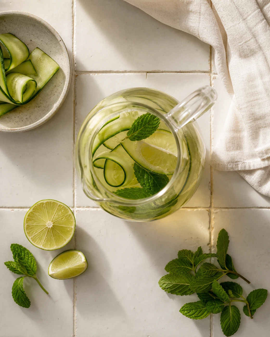 Cucumber, lime & mint kombucha ready to serve