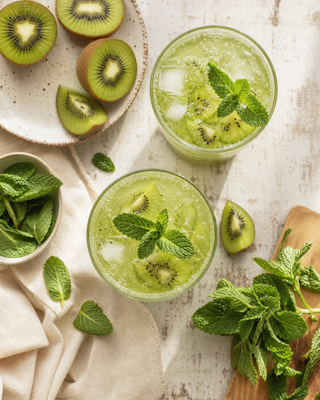 Kiwifruit & mint kombucha ready to serve