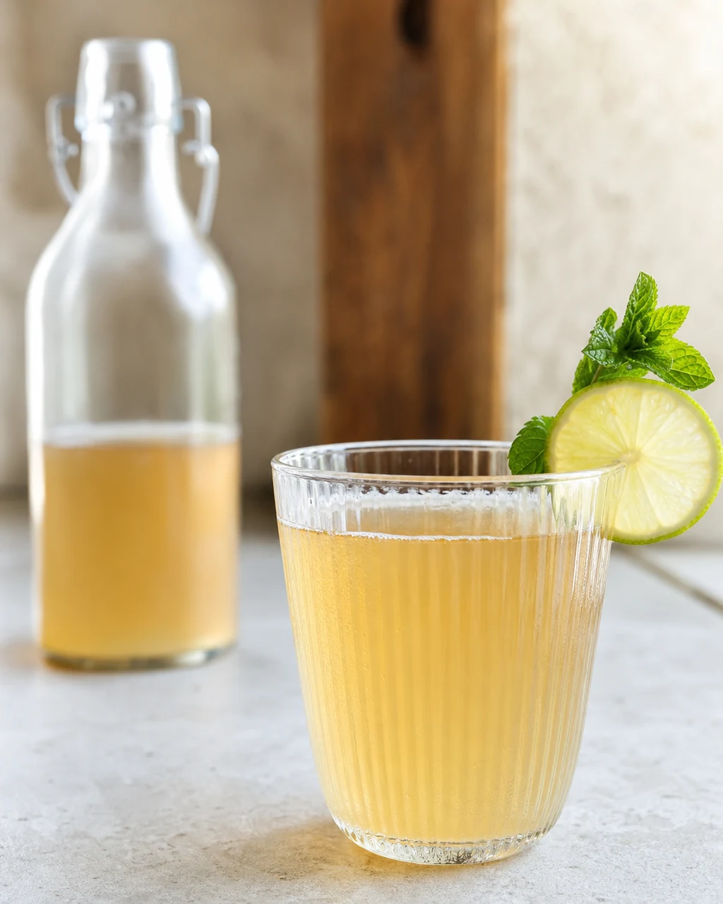 Lime & garden mint kombucha ready to serve