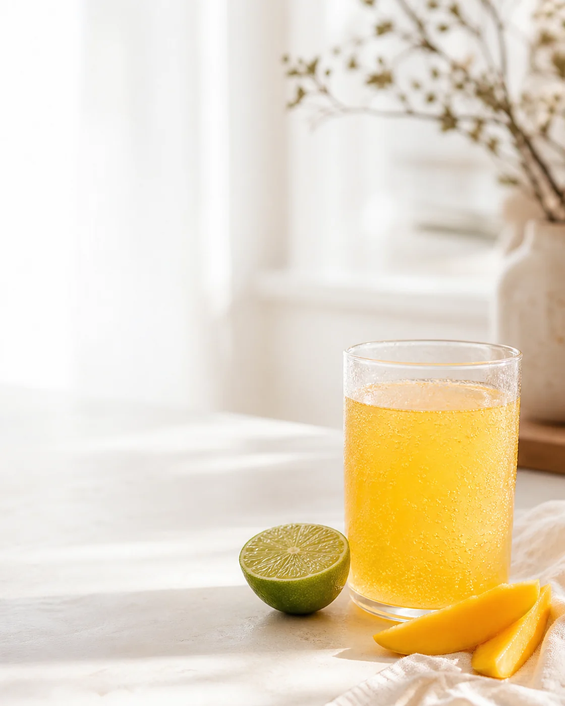 Mango & lime kombucha ready to serve
