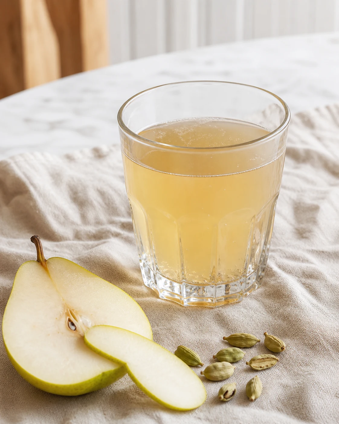 Pear & cardamom kombucha ready to serve