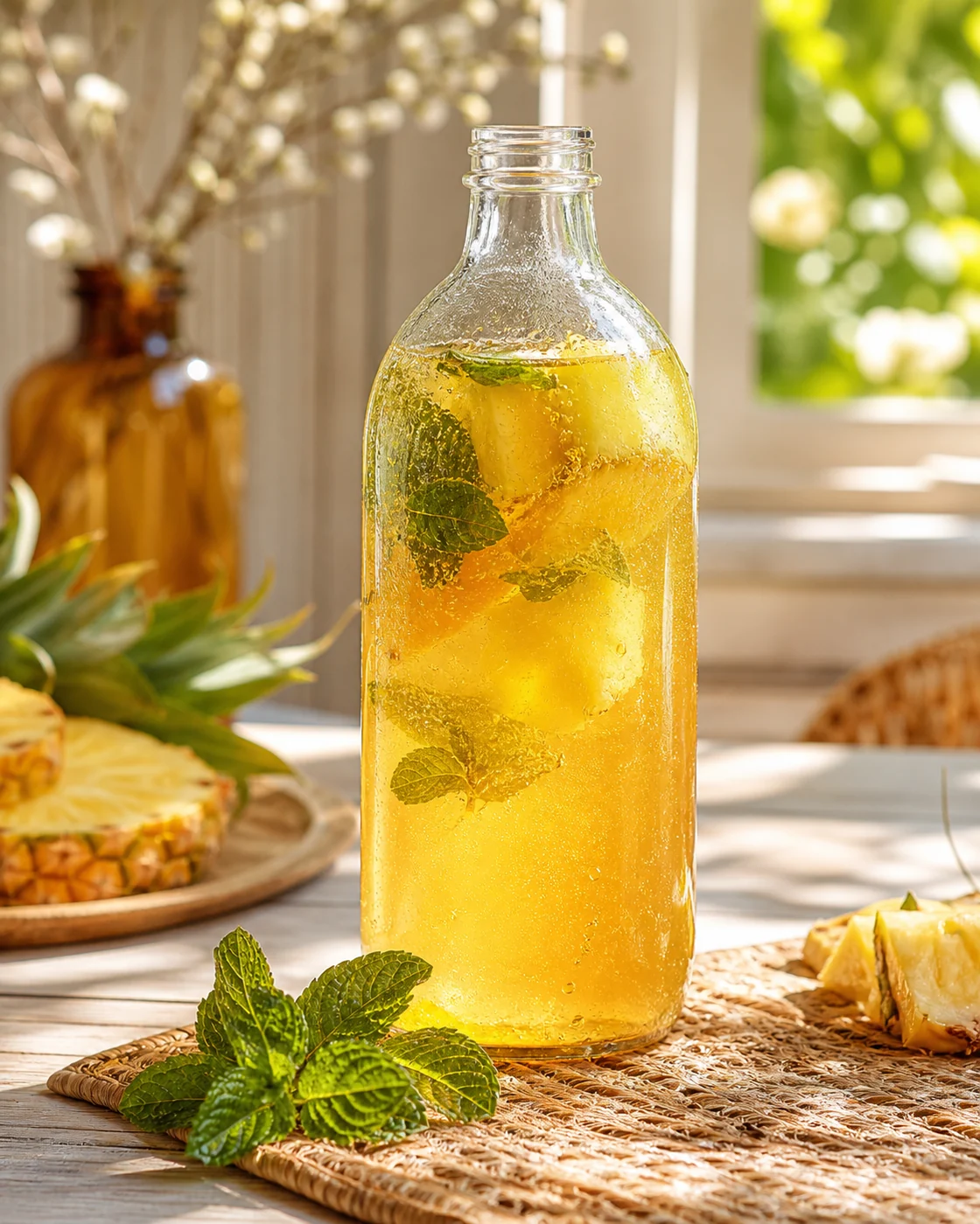 Pineapple & mint kombucha ready to serve