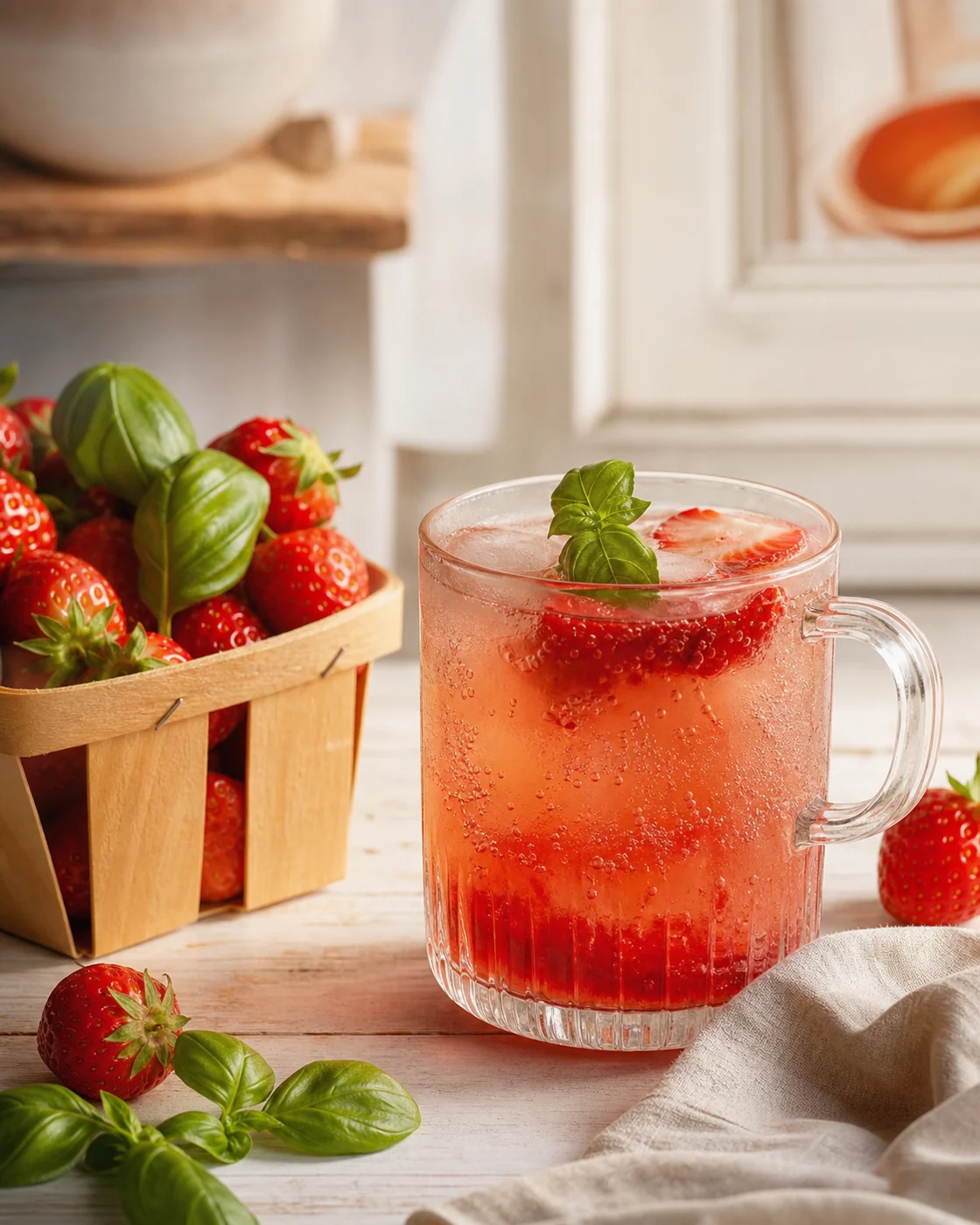 Strawberry & basil kombucha ready to serve